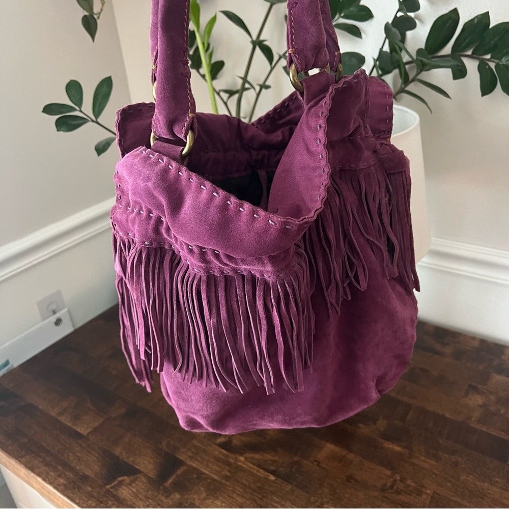 Lucky Brand Fringed Suede Shoulder Bag - Purple